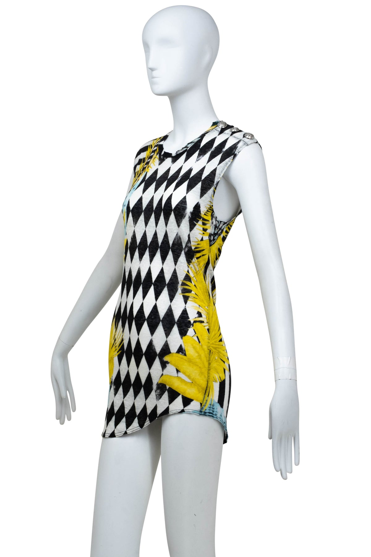 Balmain Black and White Harlequin Print Sleeveless Top Size 38