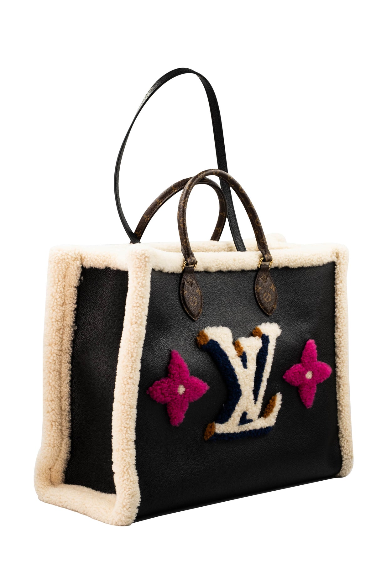 Louis Vuitton Teddy on the go Black Leather and Shearling Tote Size GM