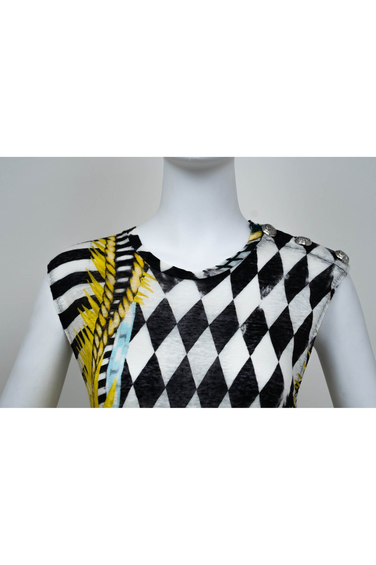 Balmain Black and White Harlequin Print Sleeveless Top Size 38