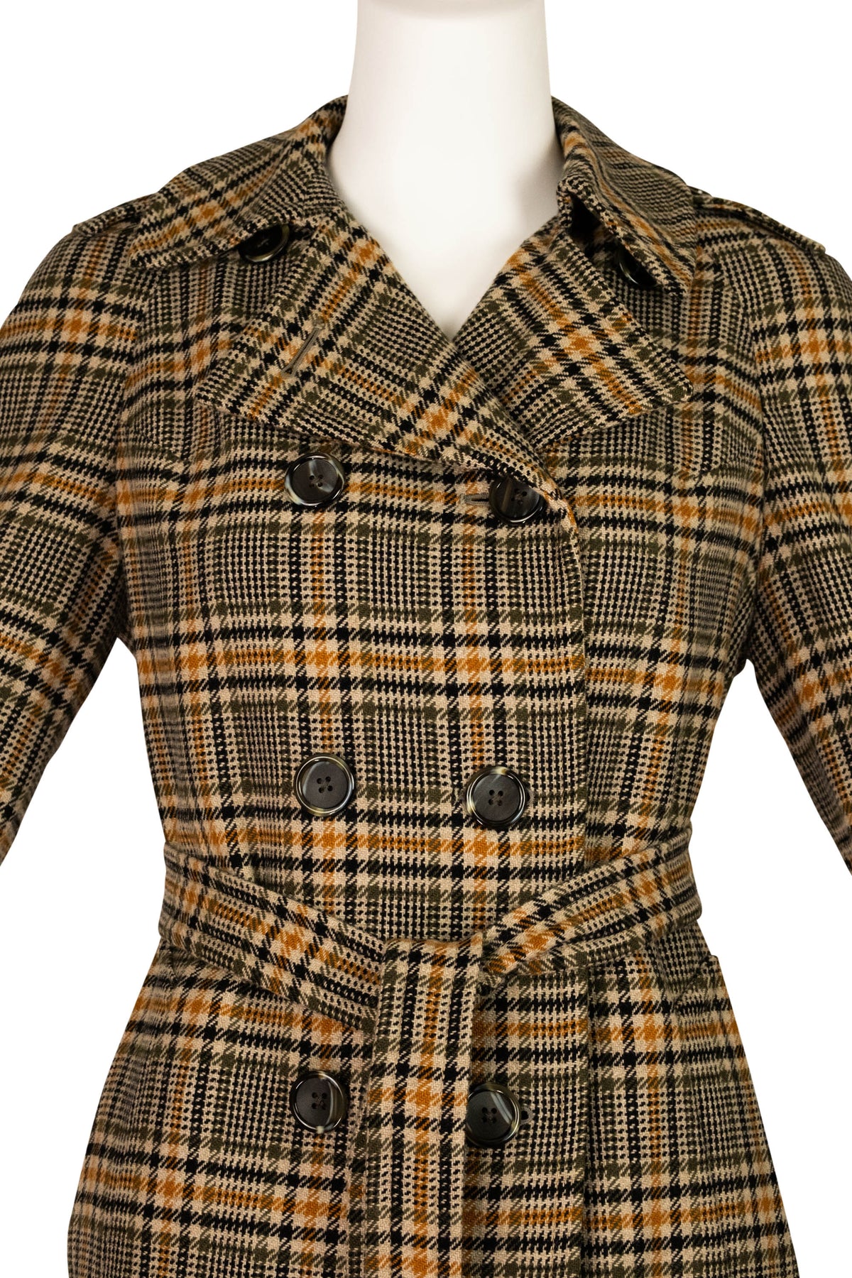 Burberry Orange and Grey Plaid Wool Trench Coat Size 6