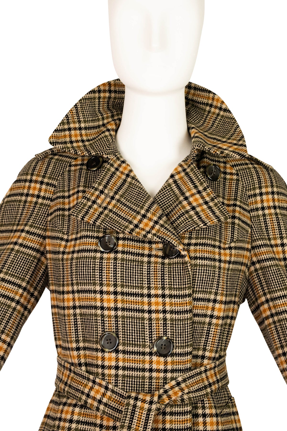 Burberry Orange and Grey Plaid Wool Trench Coat Size 6