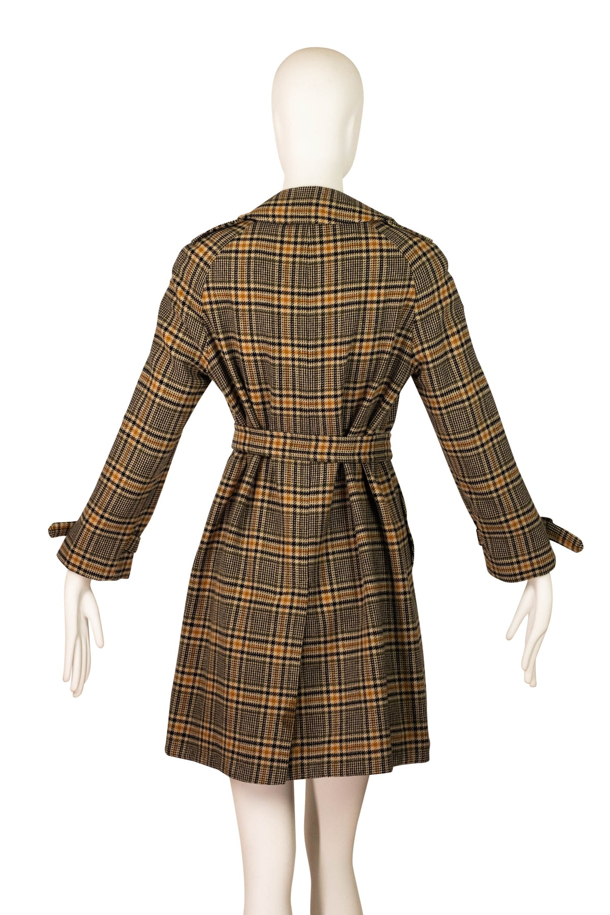 Burberry Orange and Grey Plaid Wool Trench Coat Size 6