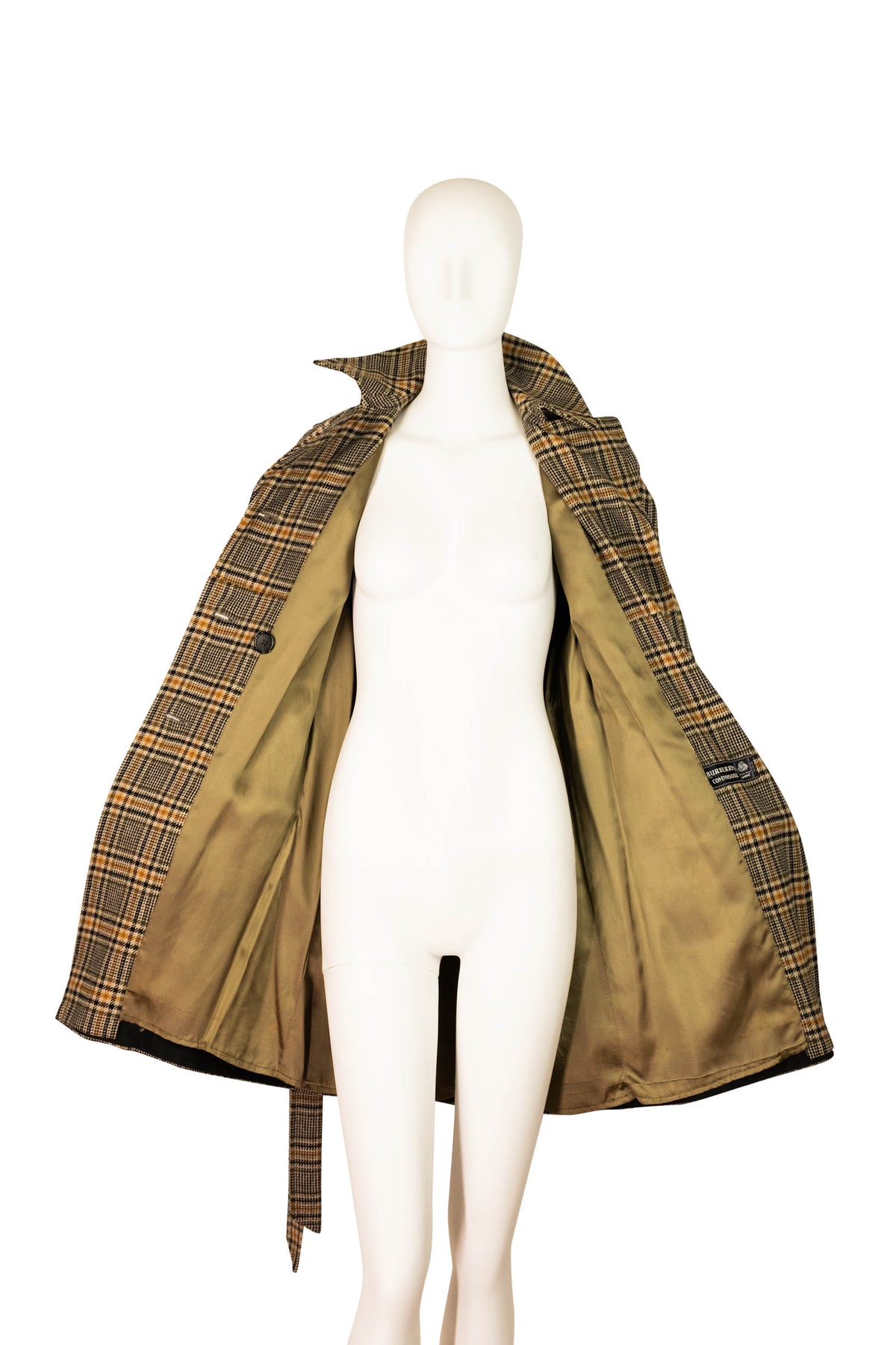 Burberry Orange and Grey Plaid Wool Trench Coat Size 6