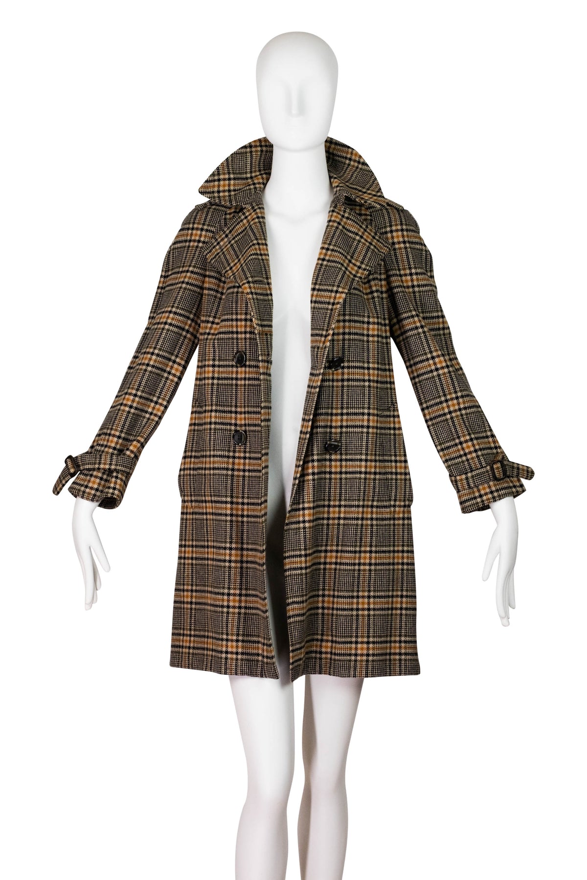 Burberry Orange and Grey Plaid Wool Trench Coat Size 6