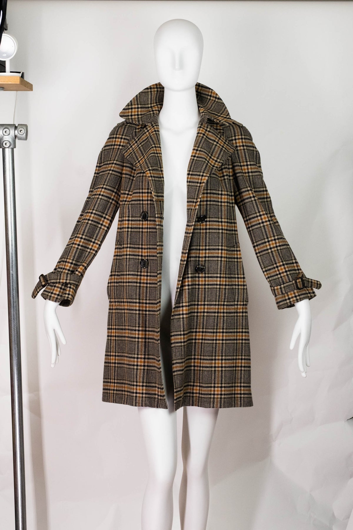 Burberry Orange and Grey Plaid Wool Trench Coat Size 6