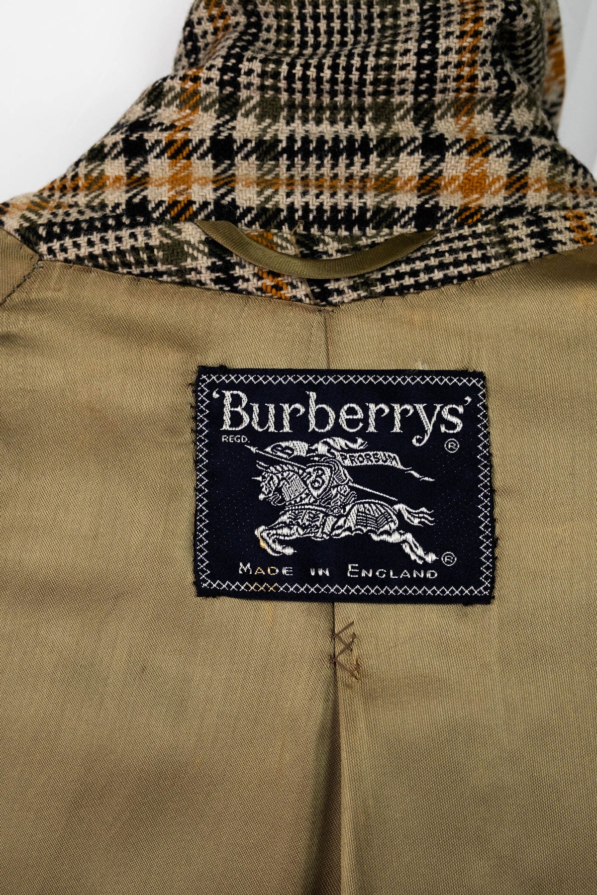 Burberry Orange and Grey Plaid Wool Trench Coat Size 6