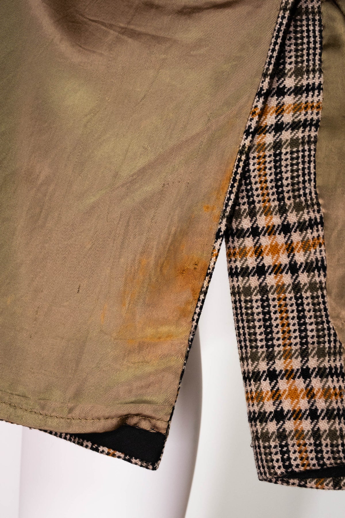 Burberry Orange and Grey Plaid Wool Trench Coat Size 6