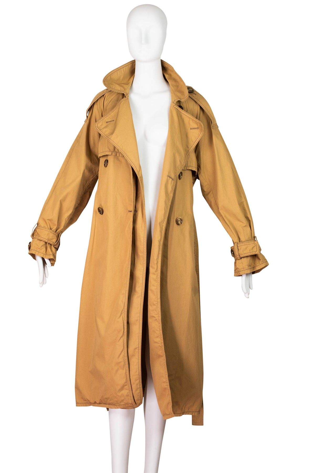 Acne Studios Khaki Midi Length Top Stitched Belted Classic Unlined Trench Coat Size 34