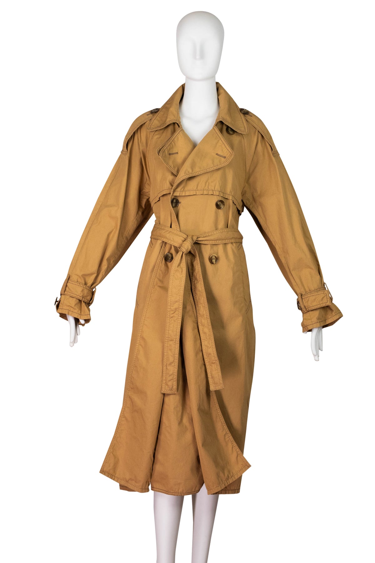 Acne Studios Khaki Midi Length Top Stitched Belted Classic Unlined Trench Coat Size 34