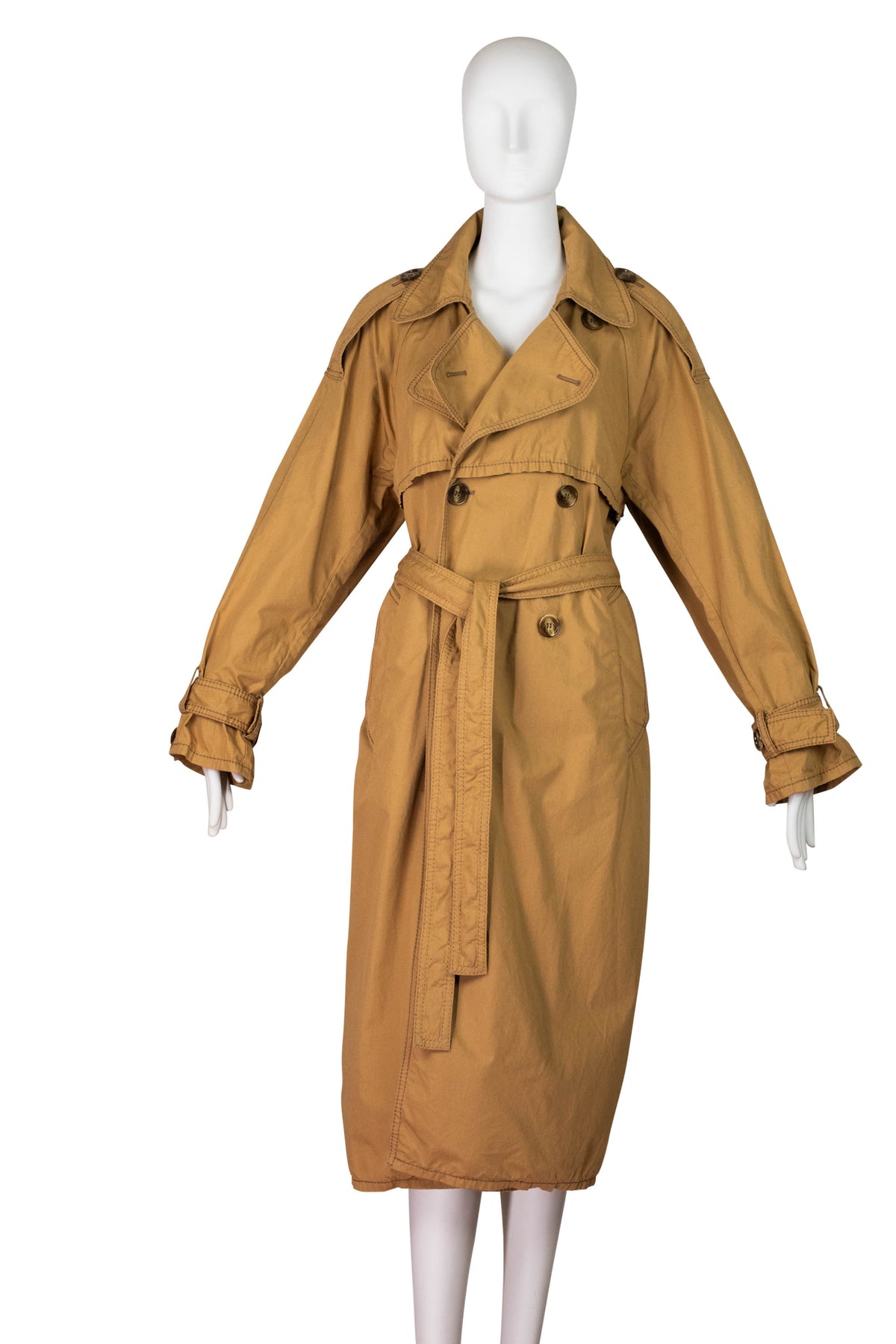 Acne Studios Khaki Midi Length Top Stitched Belted Classic Unlined Trench Coat Size 34