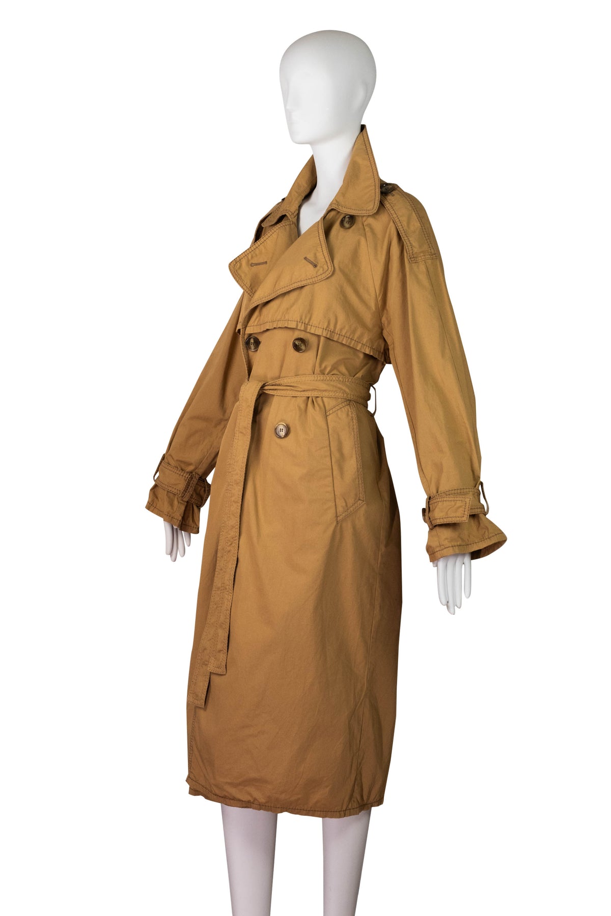 Acne Studios Khaki Midi Length Top Stitched Belted Classic Unlined Trench Coat Size 34