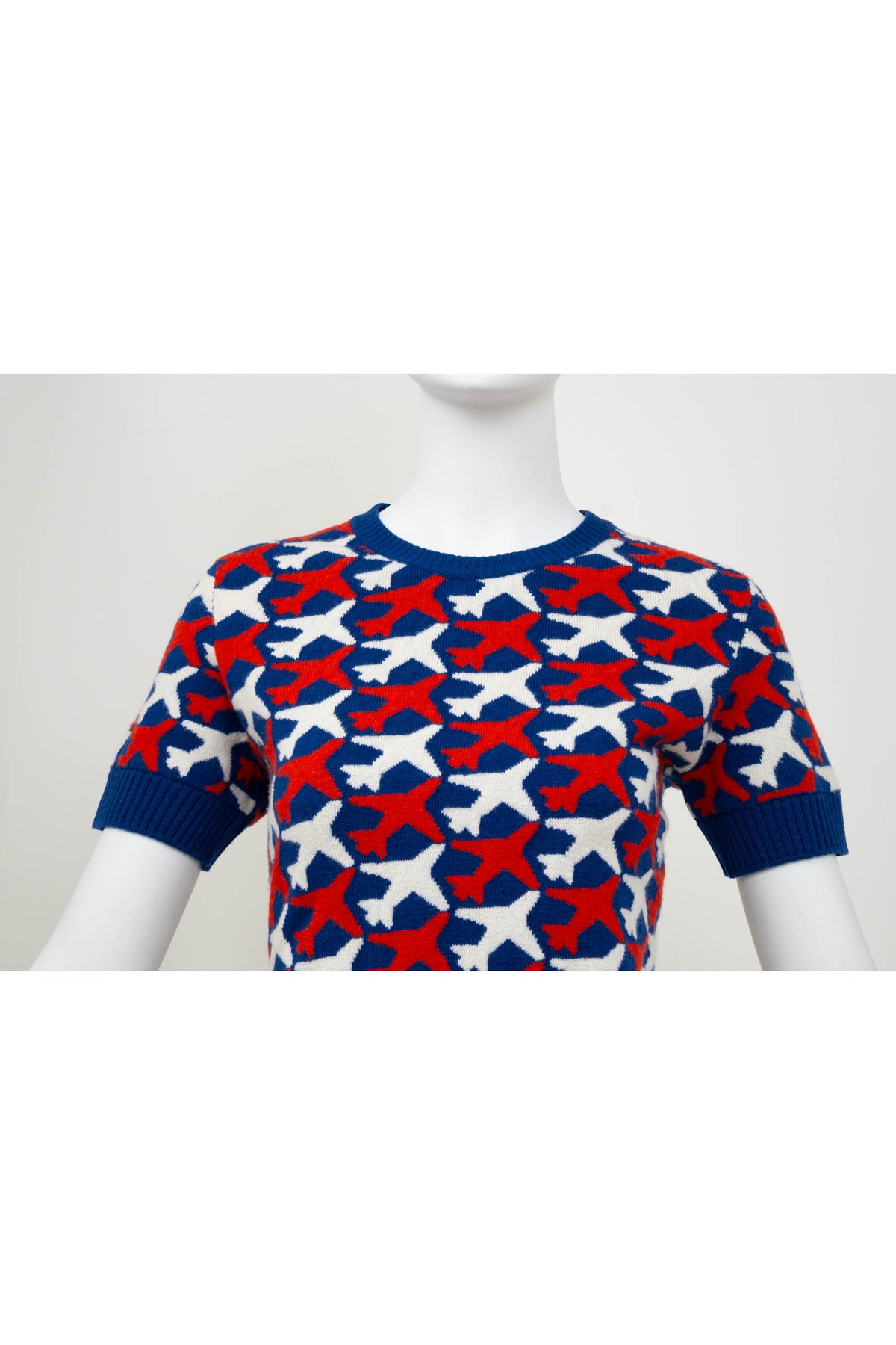Chanel Cashmere Sweater Navy with White and Red Airplane Pattern Size Small