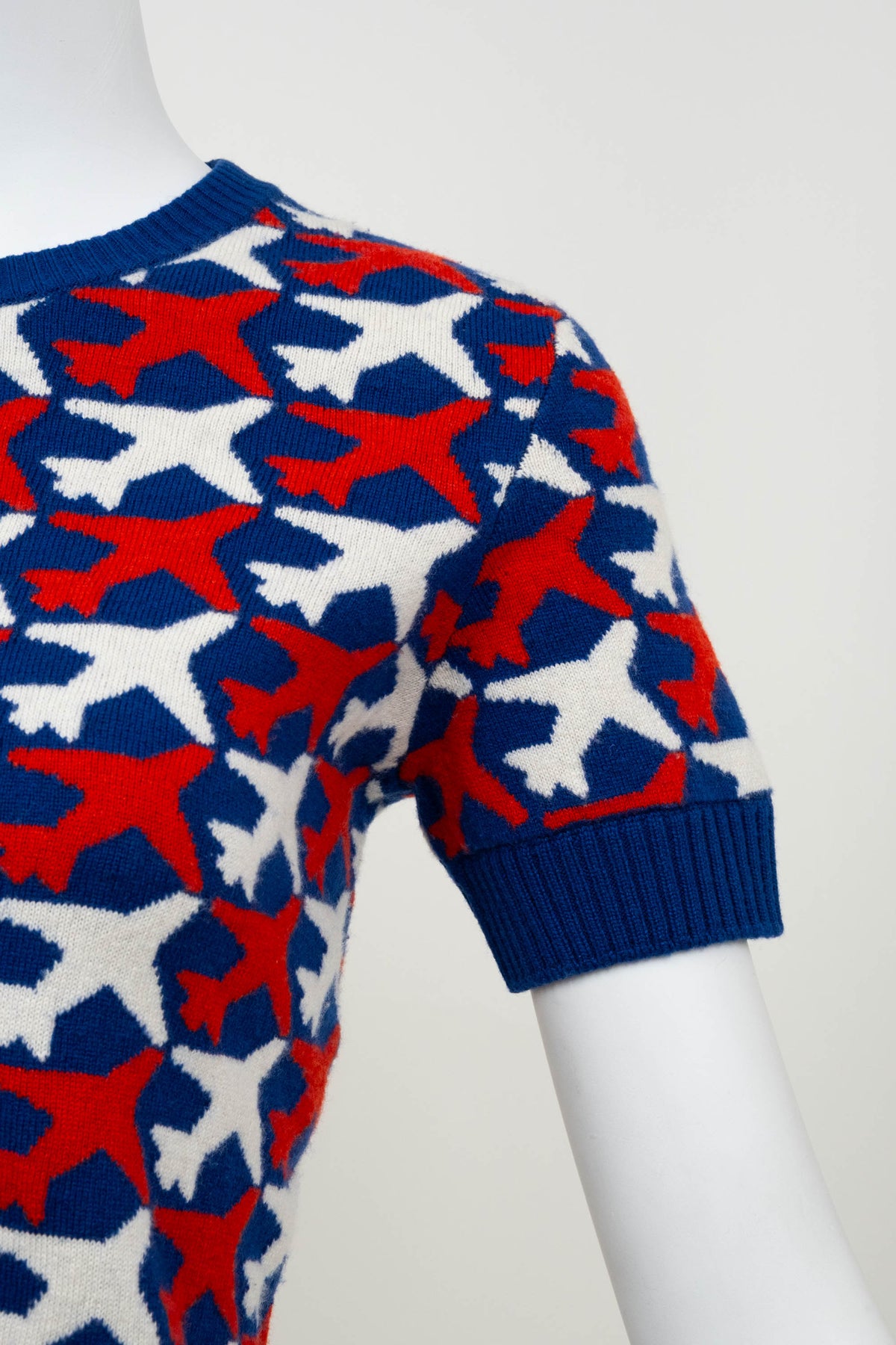 Chanel Cashmere Sweater Navy with White and Red Airplane Pattern Size Small