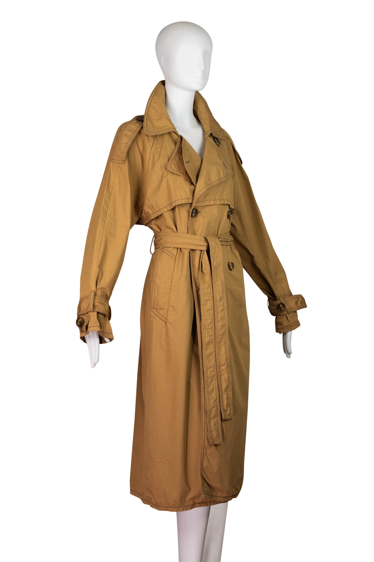 Acne Studios Khaki Midi Length Top Stitched Belted Classic Unlined Trench Coat Size 34