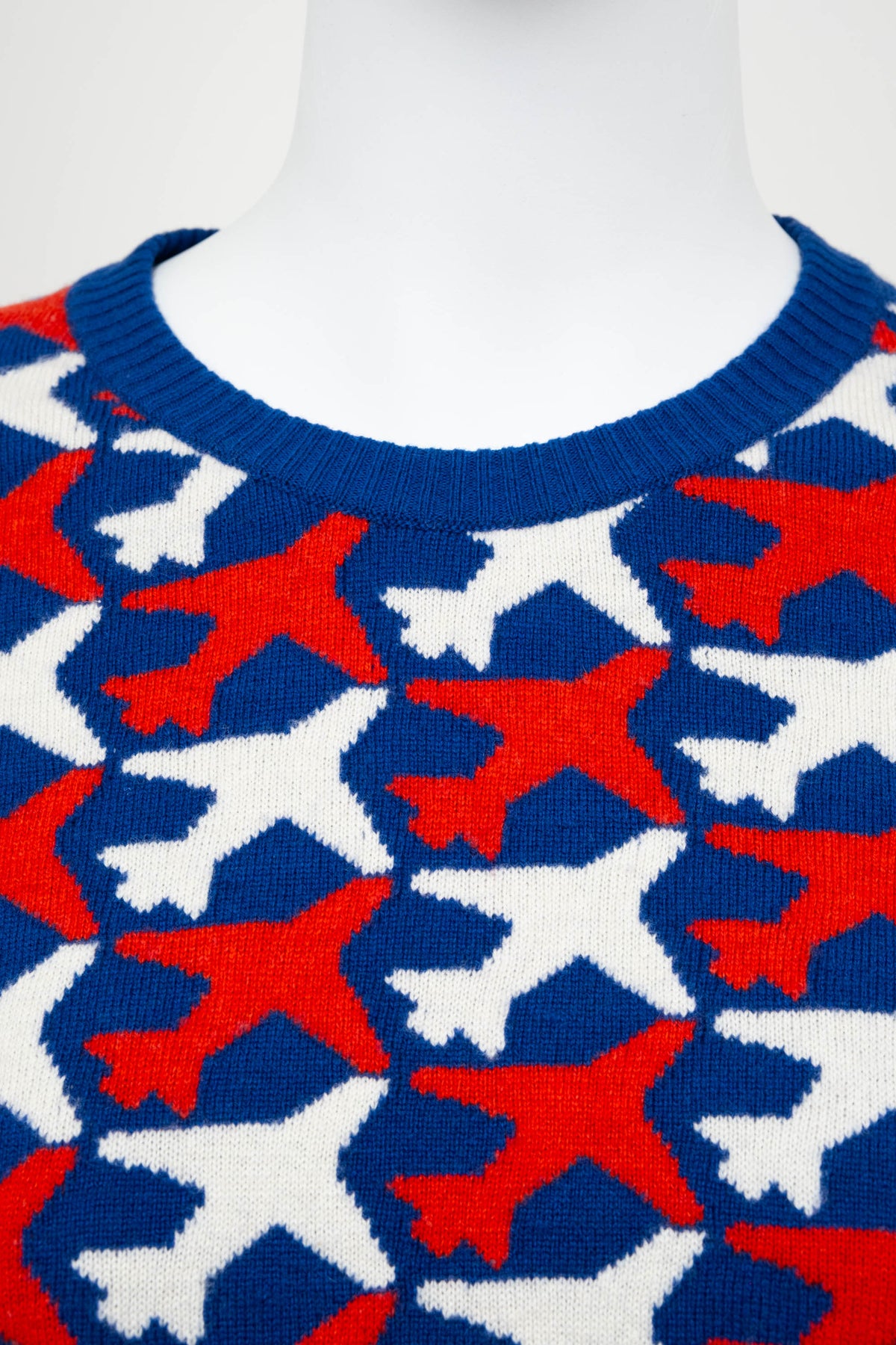 Chanel Cashmere Sweater Navy with White and Red Airplane Pattern Size Small