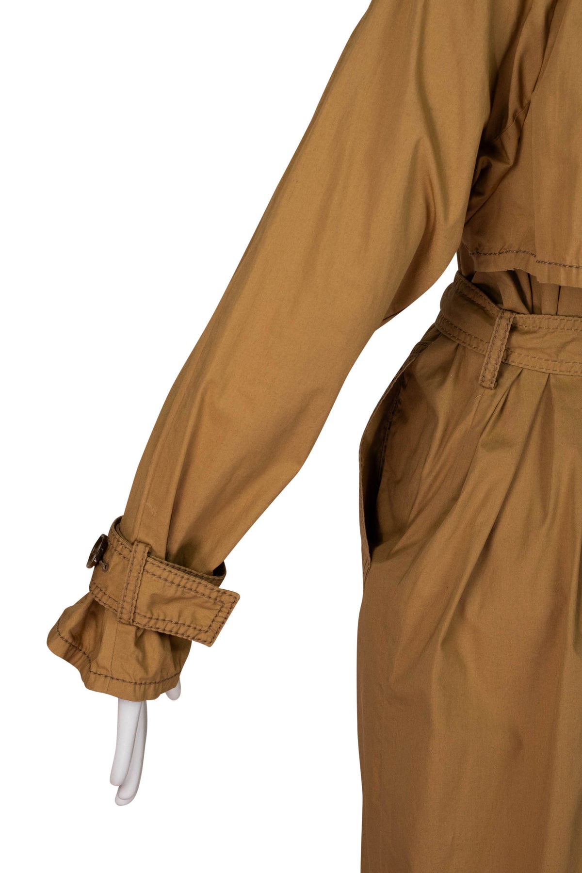 Acne Studios Khaki Midi Length Top Stitched Belted Classic Unlined Trench Coat Size 34