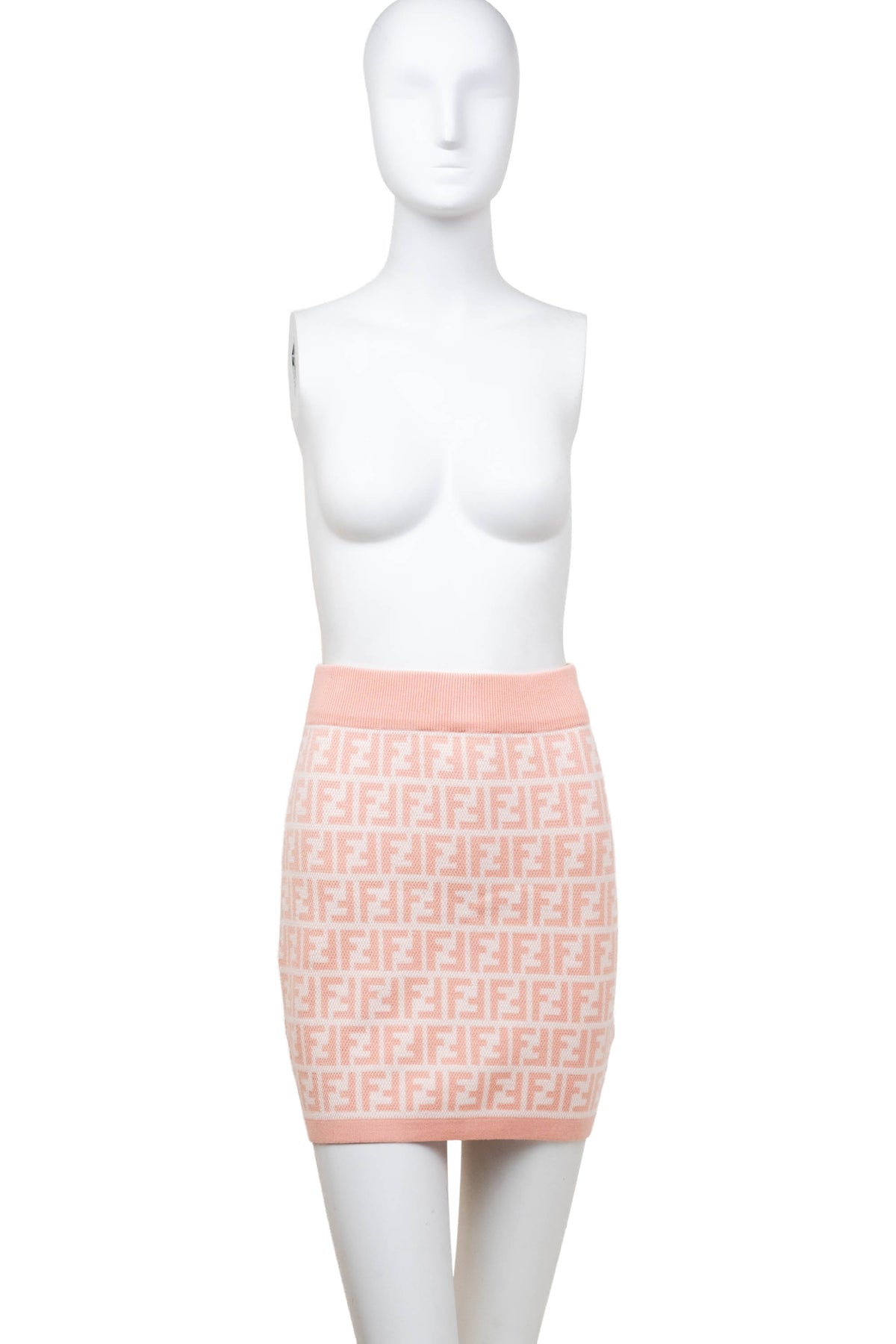 Fendi Pale Pink Zucca Print Short Sleeve Knit Top and Skirt Set