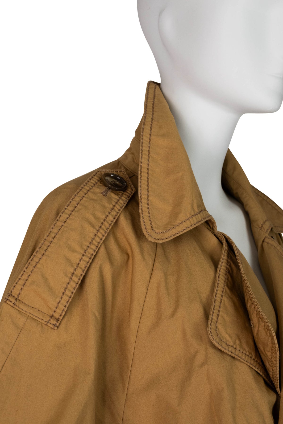 Acne Studios Khaki Midi Length Top Stitched Belted Classic Unlined Trench Coat Size 34