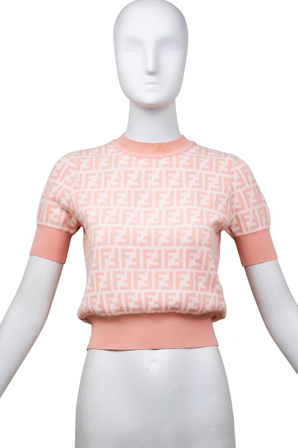 Fendi Pale Pink Zucca Print Short Sleeve Knit Top and Skirt Set