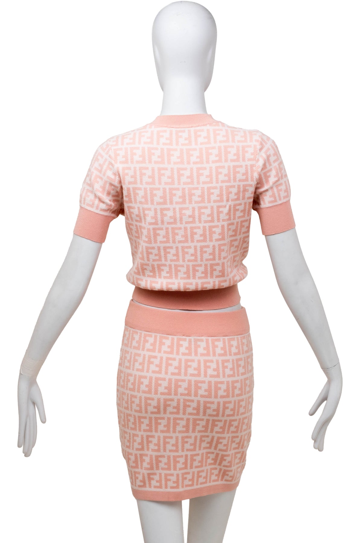 Fendi Pale Pink Zucca Print Short Sleeve Knit Top and Skirt Set