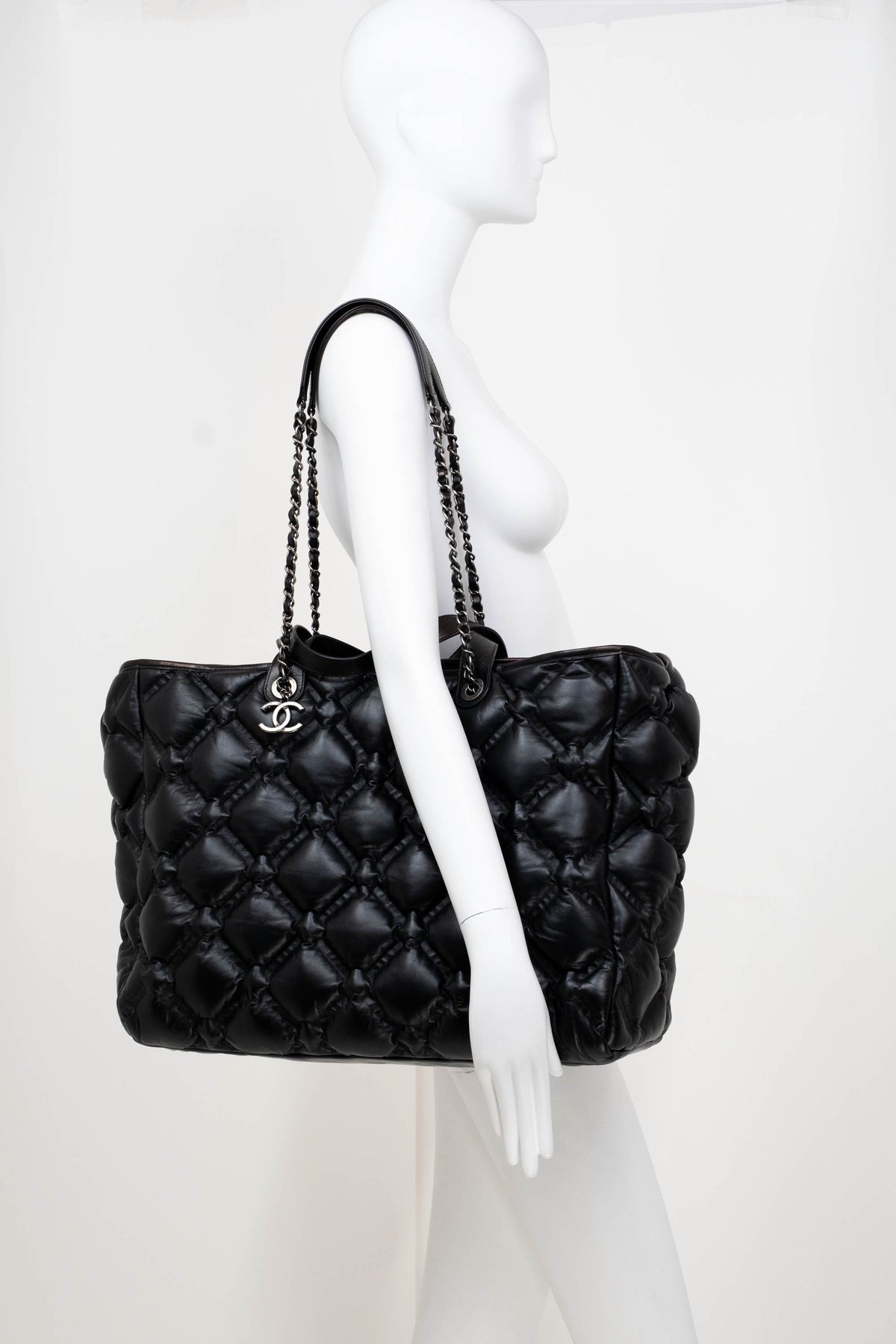 Chanel Black Puff Quilt Red Lining Tote With Pouch XL