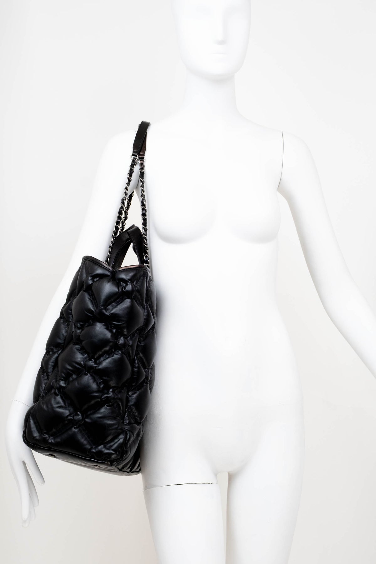 Chanel Black Puff Quilt Red Lining Tote With Pouch XL