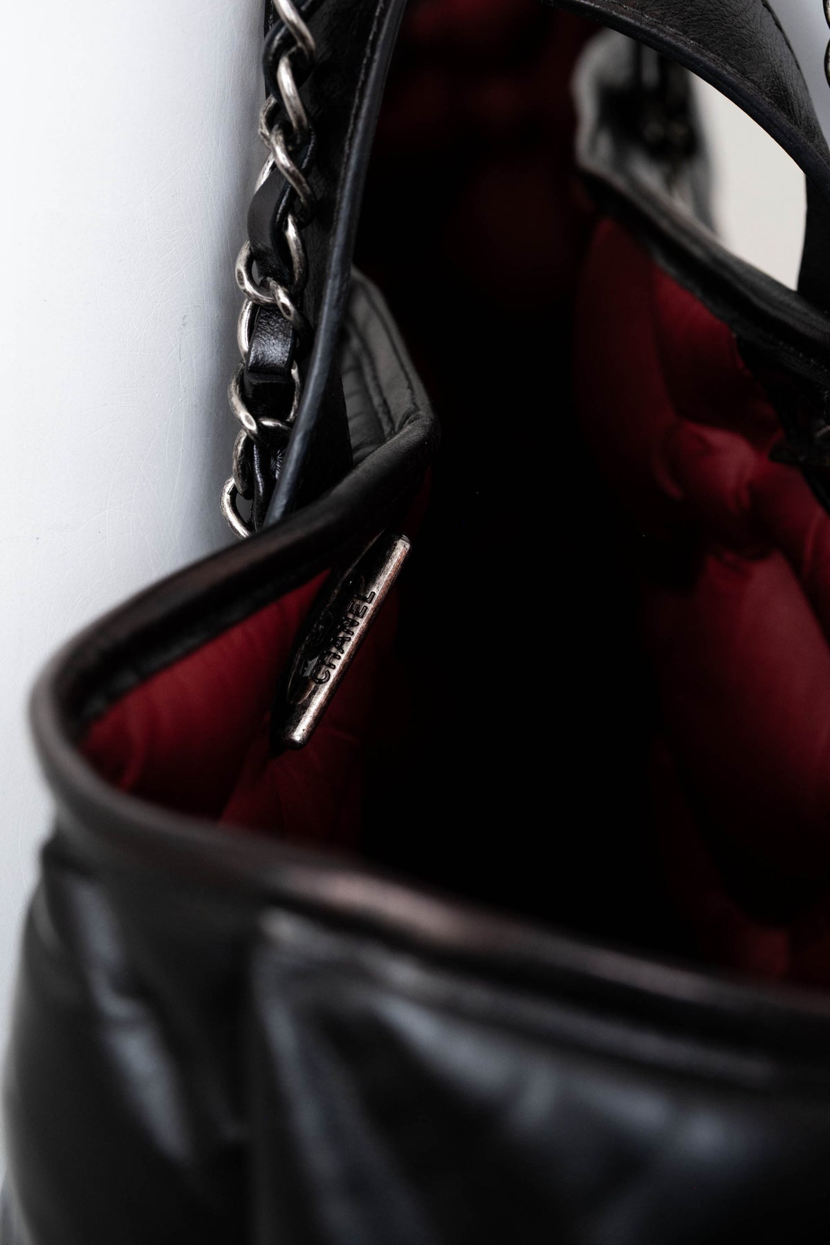 Chanel Black Puff Quilt Red Lining Tote With Pouch XL