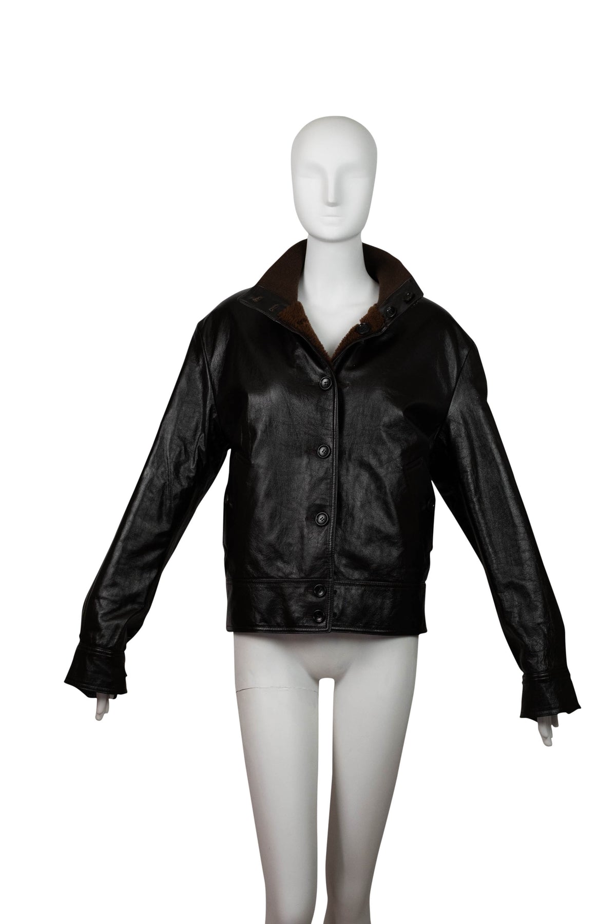 Gucci Plaid Men&#39;s Brown Leather Bomber Jacket Reversible Size 46