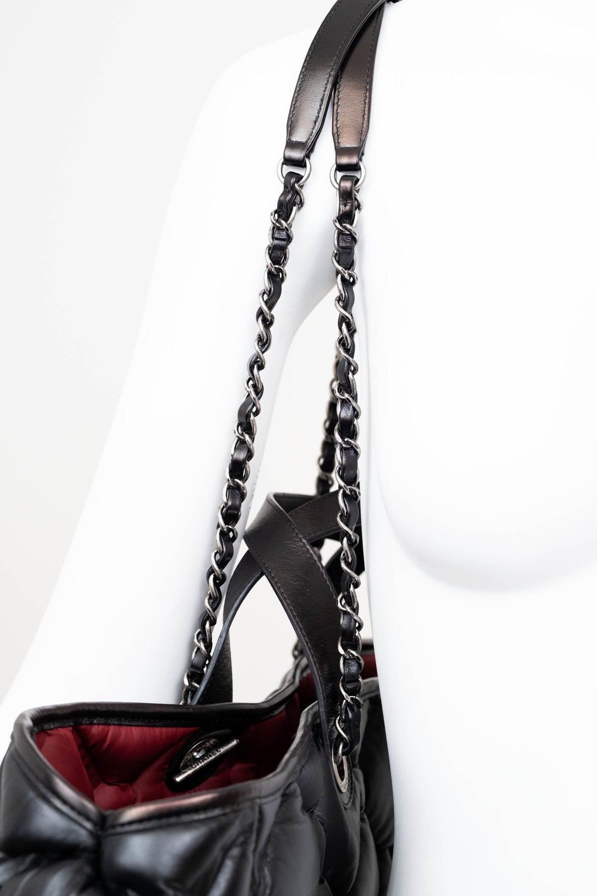 Chanel Black Puff Quilt Red Lining Tote With Pouch XL