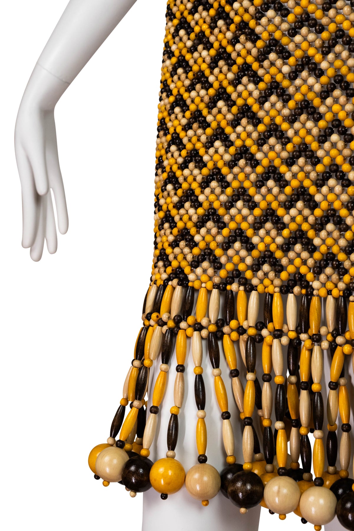 Bottega Veneta Brown and Yellow Wooden Bead Runway Skirt Size Small