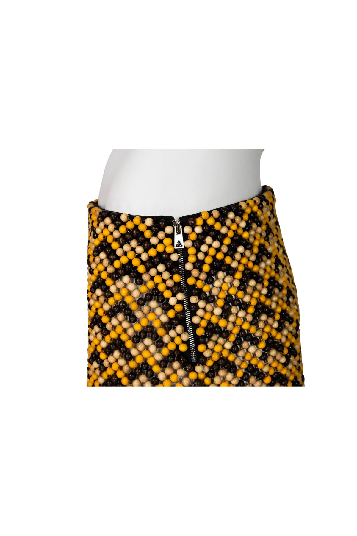 Bottega Veneta Brown and Yellow Wooden Bead Runway Skirt Size Small