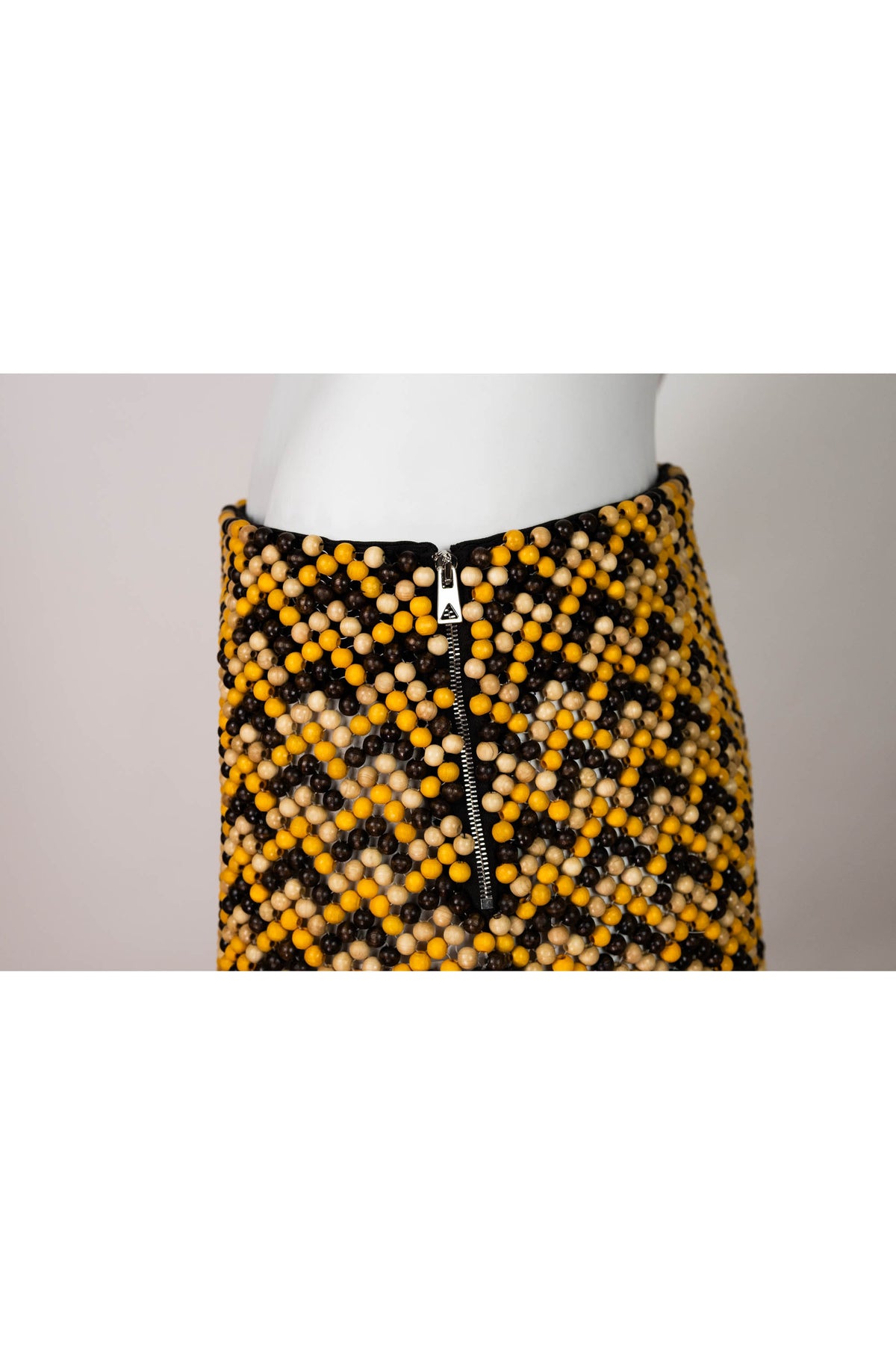 Bottega Veneta Brown and Yellow Wooden Bead Runway Skirt Size Small