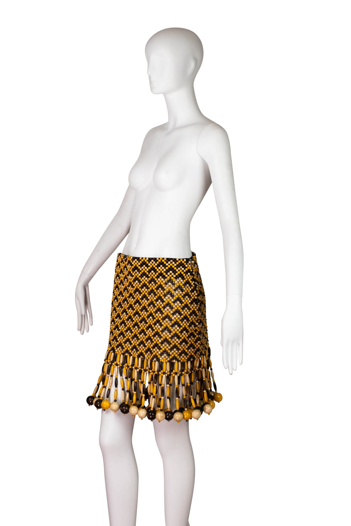 Bottega Veneta Brown and Yellow Wooden Bead Runway Skirt Size Small