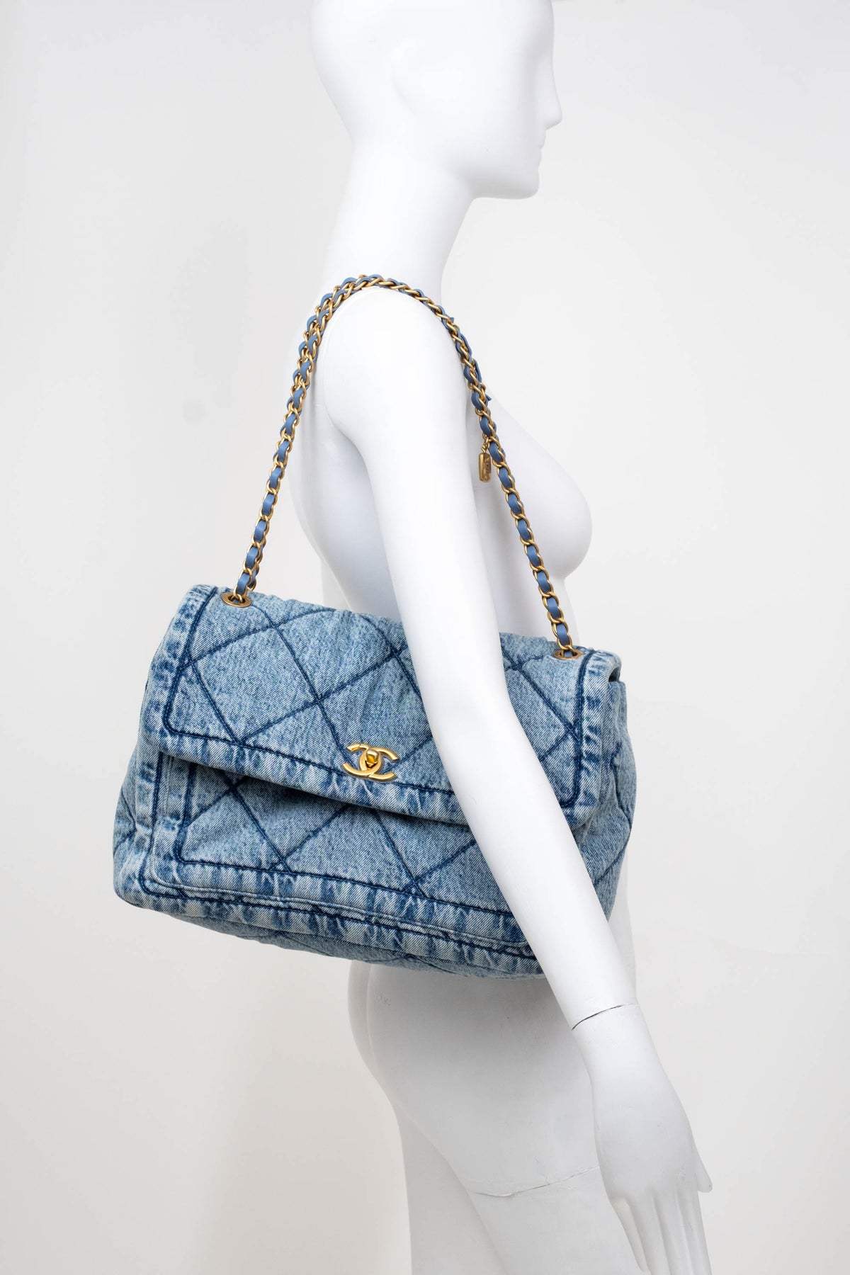 Chanel Light Wash Denim Quilted Flap Jumbo Purse 2025-6