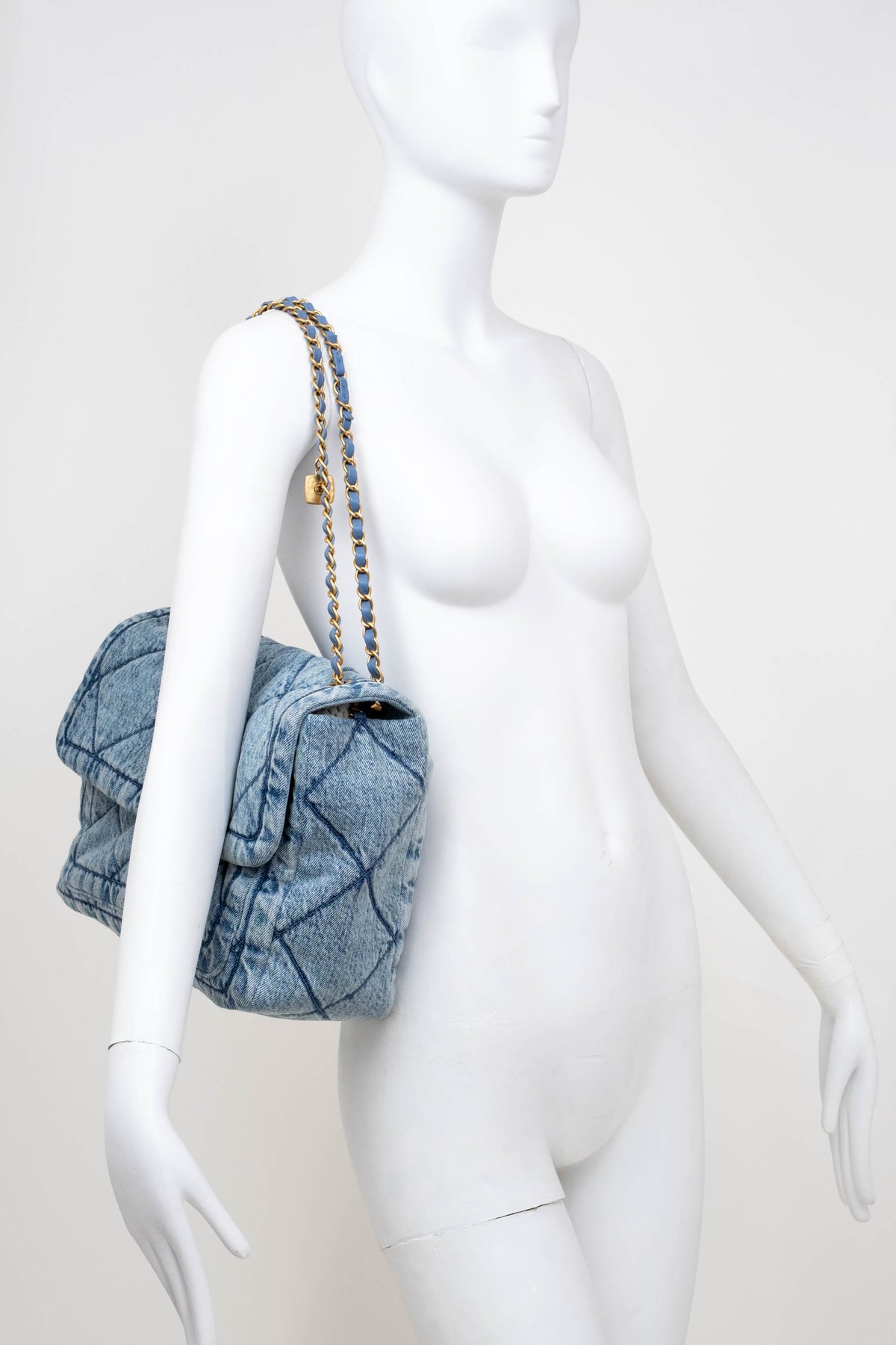 Chanel Light Wash Denim Quilted Flap Jumbo Purse 2025-6