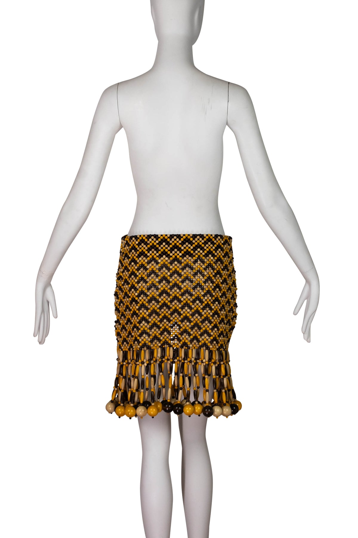 Bottega Veneta Brown and Yellow Wooden Bead Runway Skirt Size Small