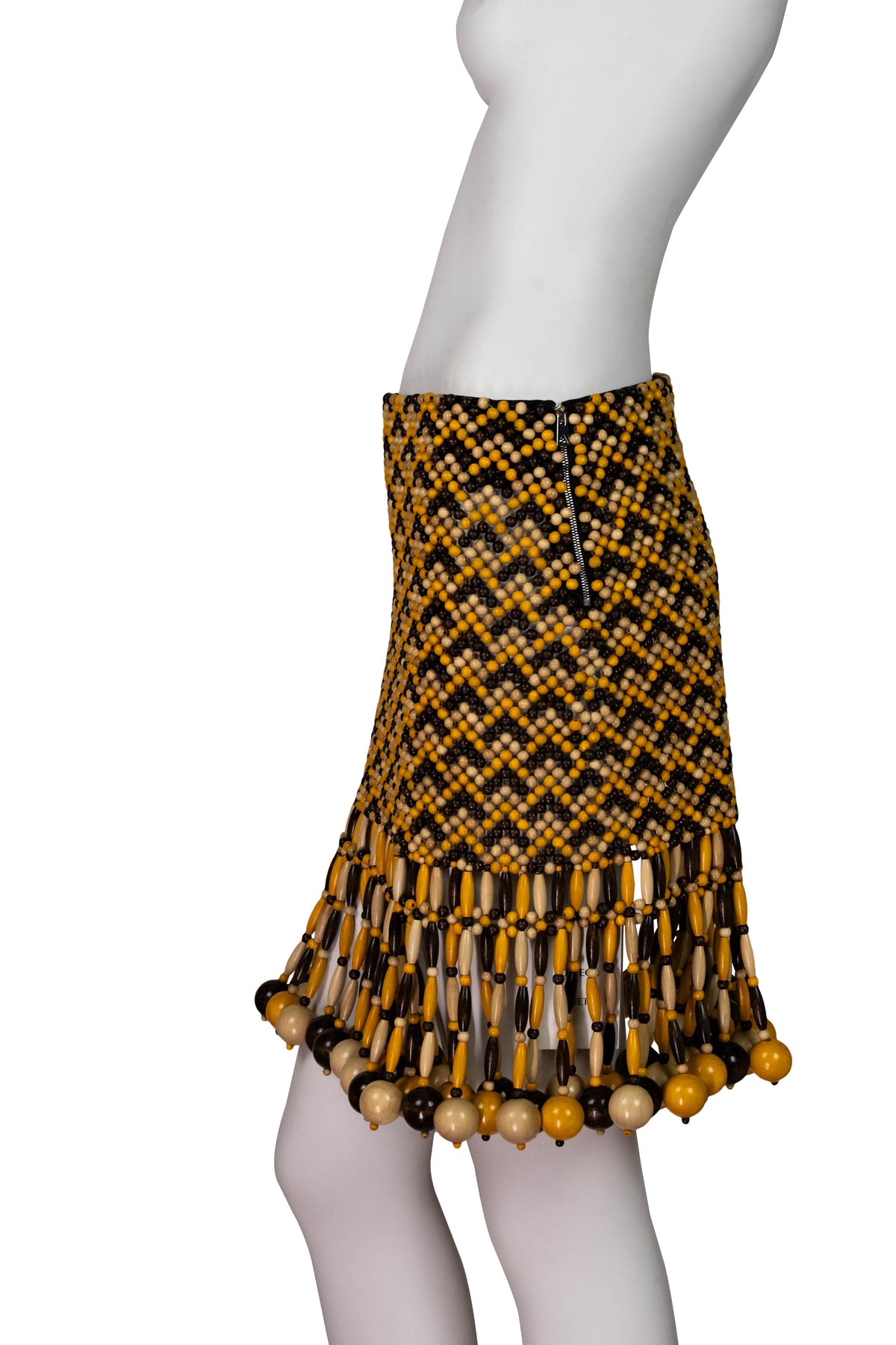 Bottega Veneta Brown and Yellow Wooden Bead Runway Skirt Size Small