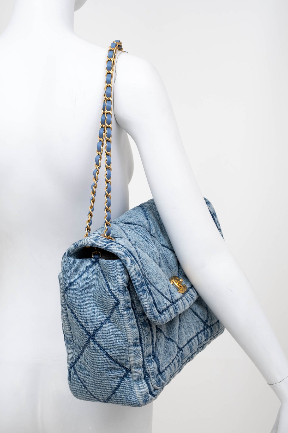 Chanel Light Wash Denim Quilted Flap Jumbo Purse 2025-6