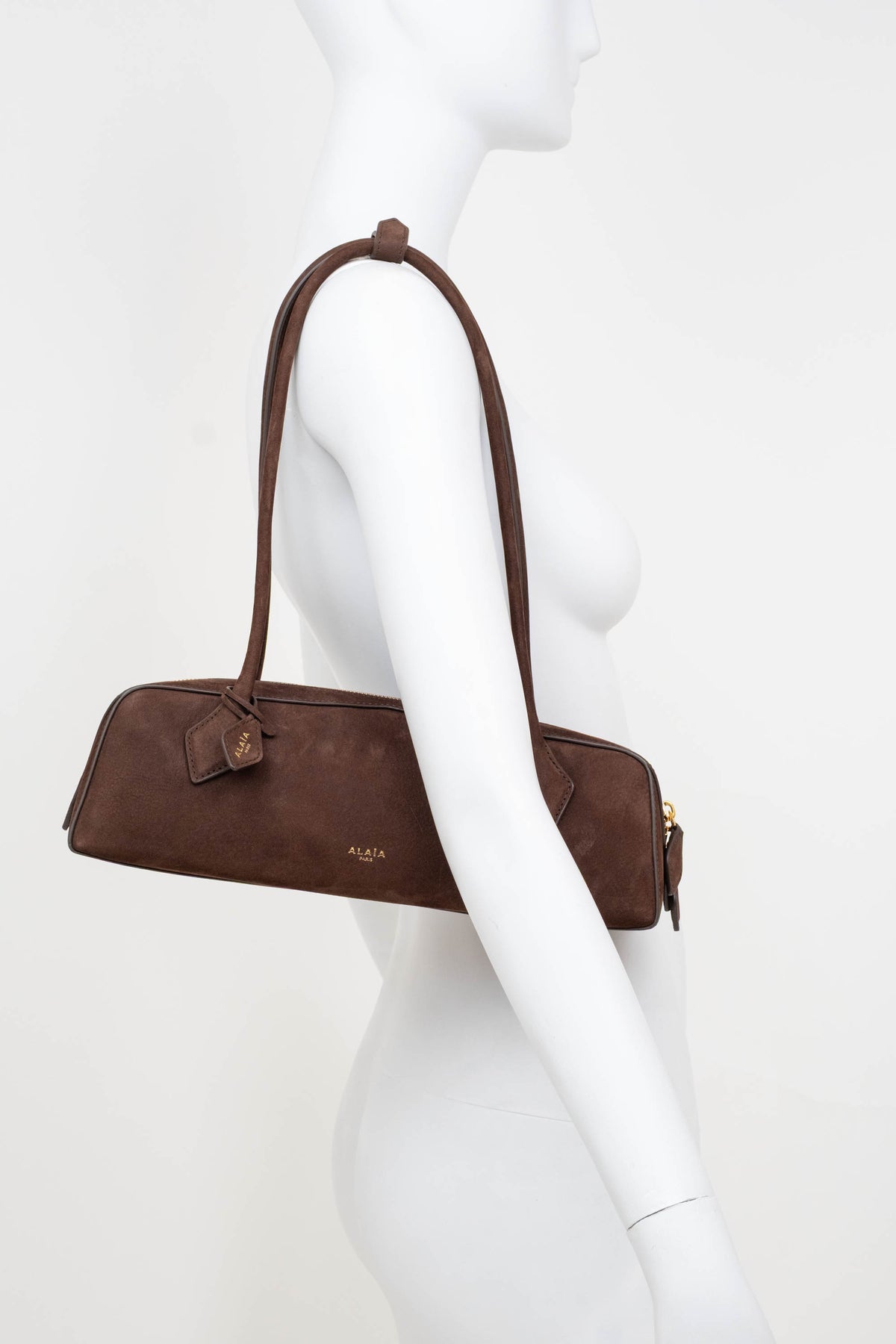 Alaia Brown Nubuck Le Teckel East/West Shoulder Bag