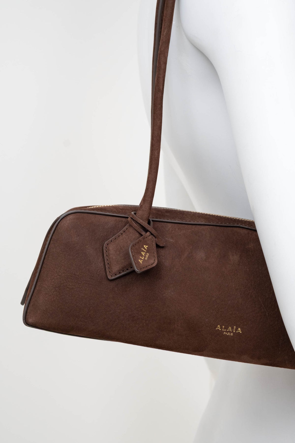 Alaia Brown Nubuck Le Teckel East/West Shoulder Bag