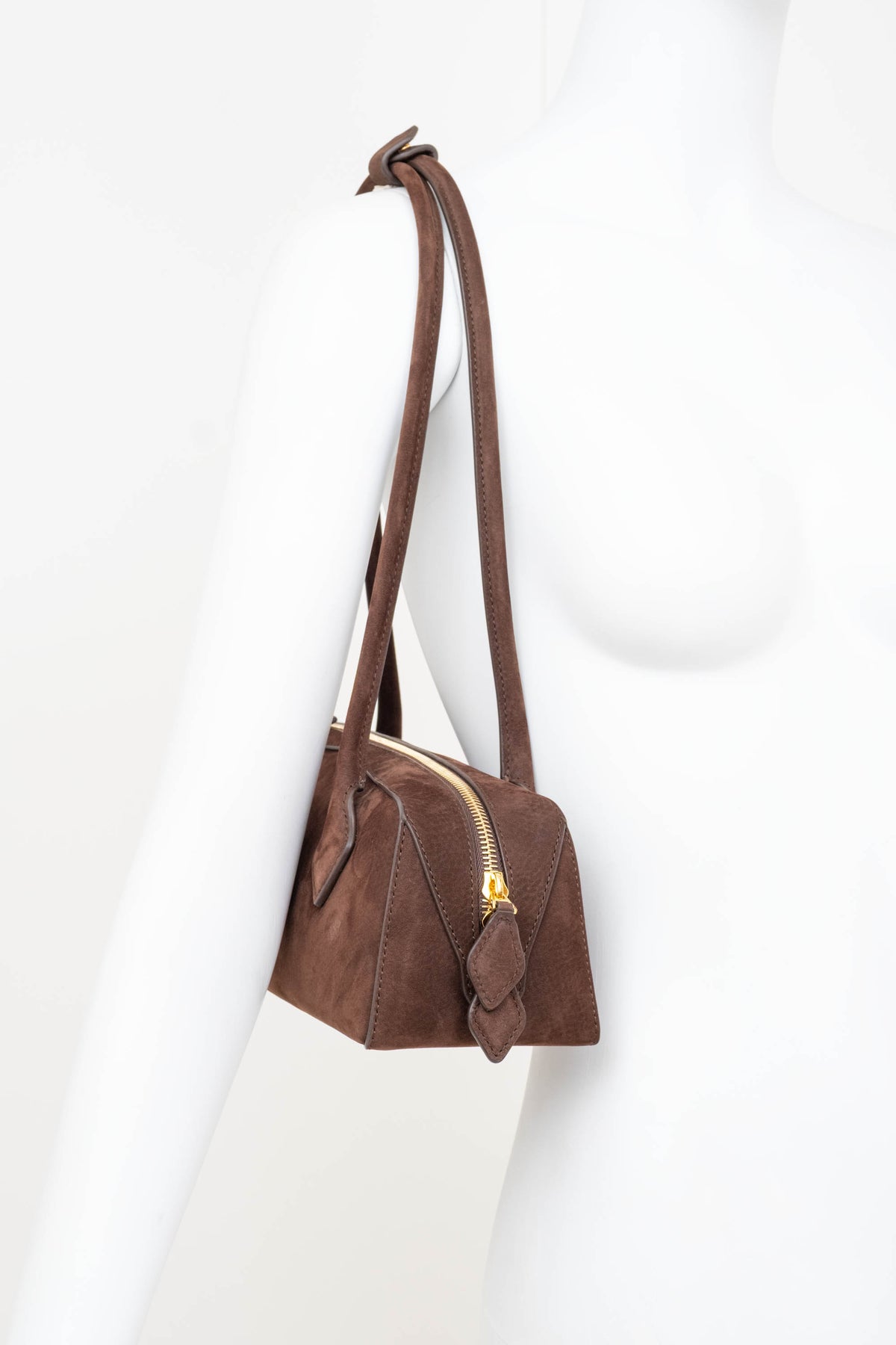 Alaia Brown Nubuck Le Teckel East/West Shoulder Bag