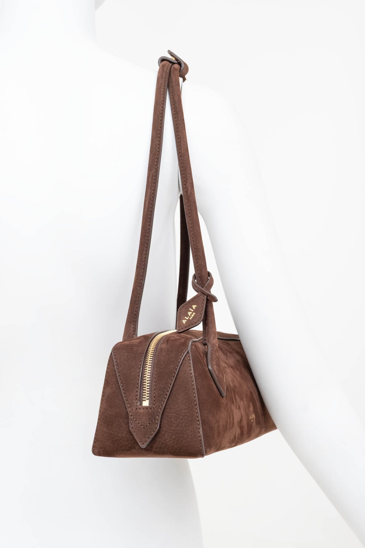 Alaia Brown Nubuck Le Teckel East/West Shoulder Bag