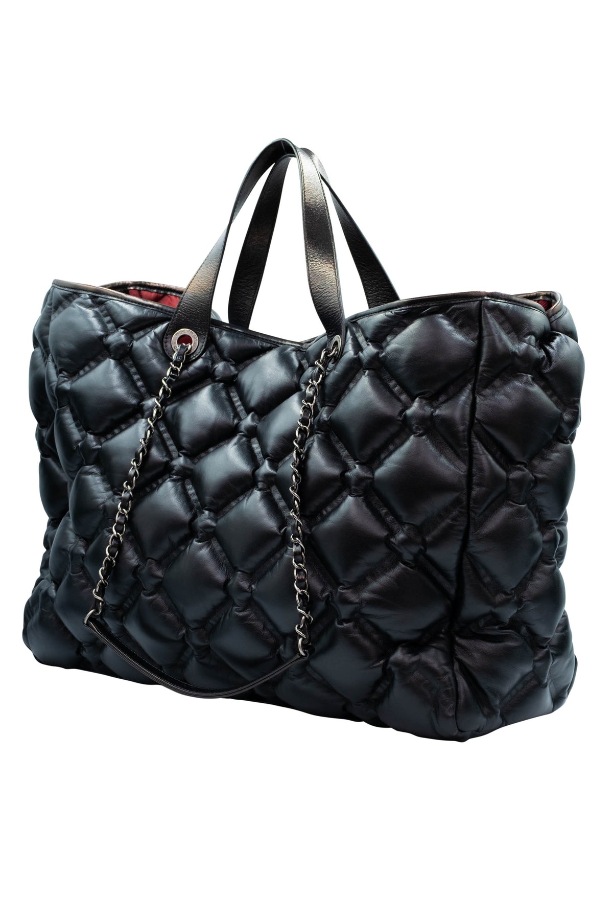 Chanel Black Puff Quilt Red Lining Tote With Pouch XL