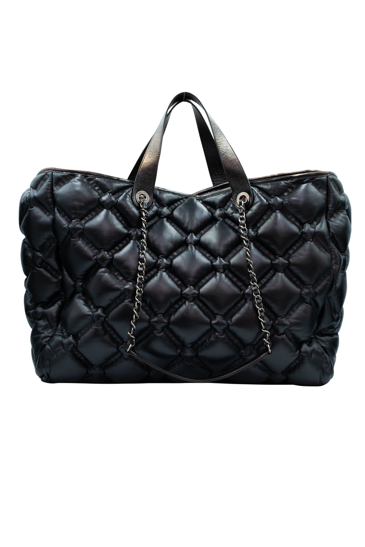 Chanel Black Puff Quilt Red Lining Tote With Pouch XL