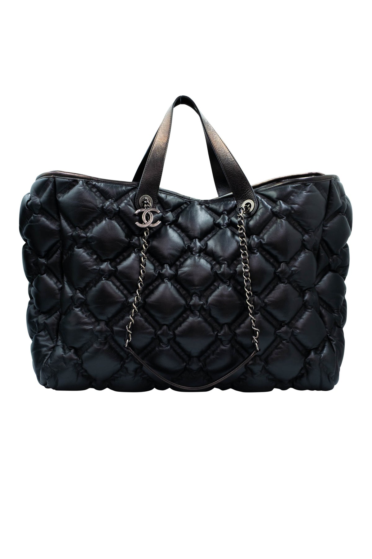 Chanel Black Puff Quilt Red Lining Tote With Pouch XL