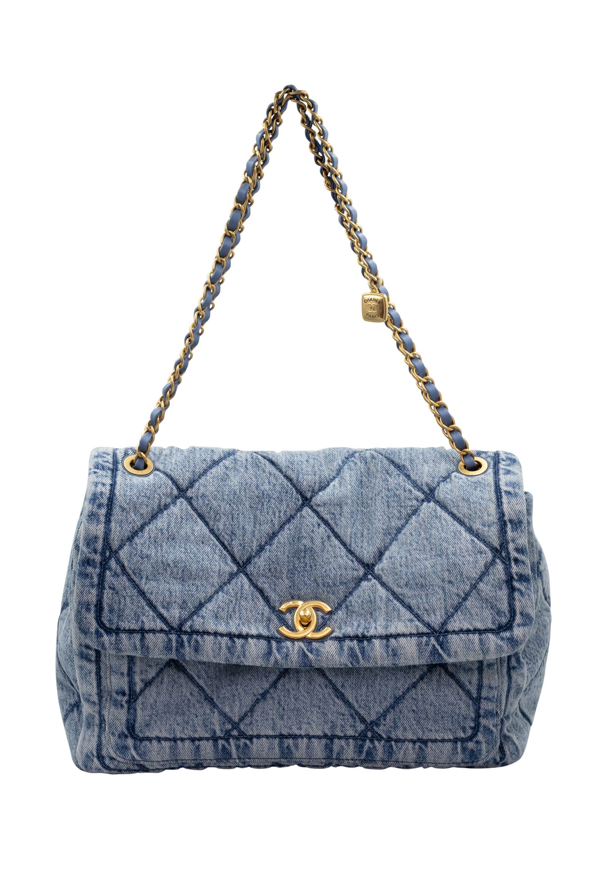 Chanel Light Wash Denim Quilted Flap Jumbo Purse 2025-6