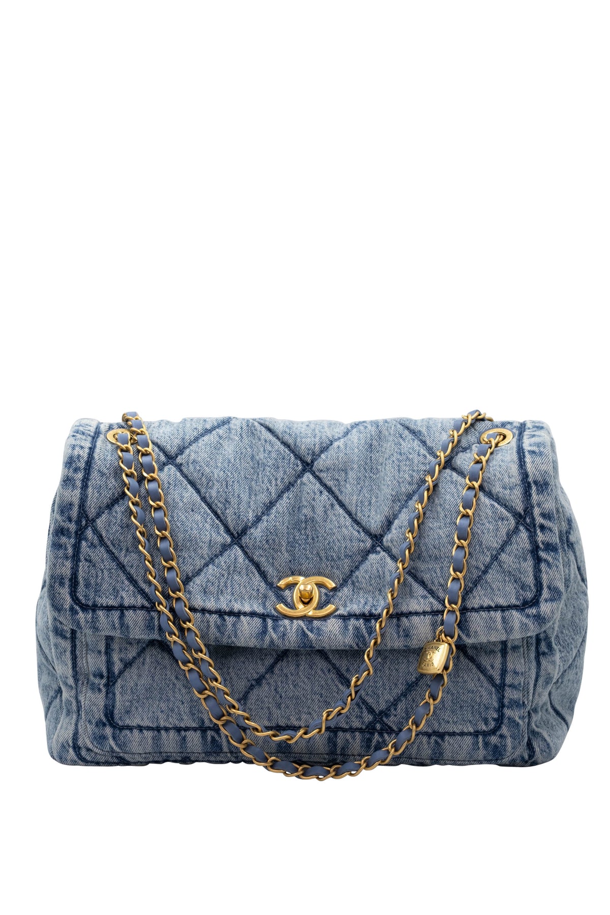 Chanel Light Wash Denim Quilted Flap Jumbo Purse 2025-6