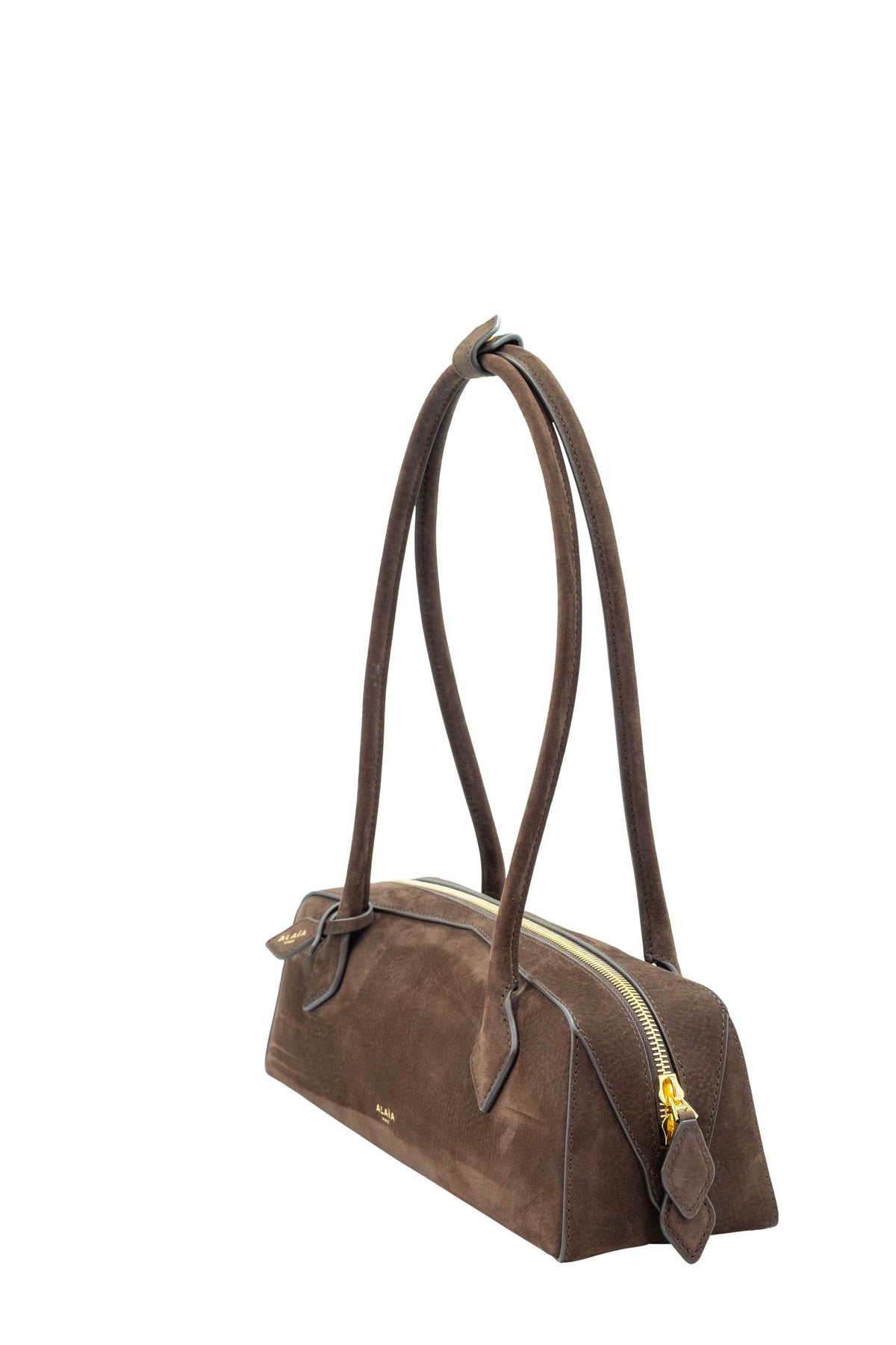 Alaia Brown Nubuck Le Teckel East/West Shoulder Bag