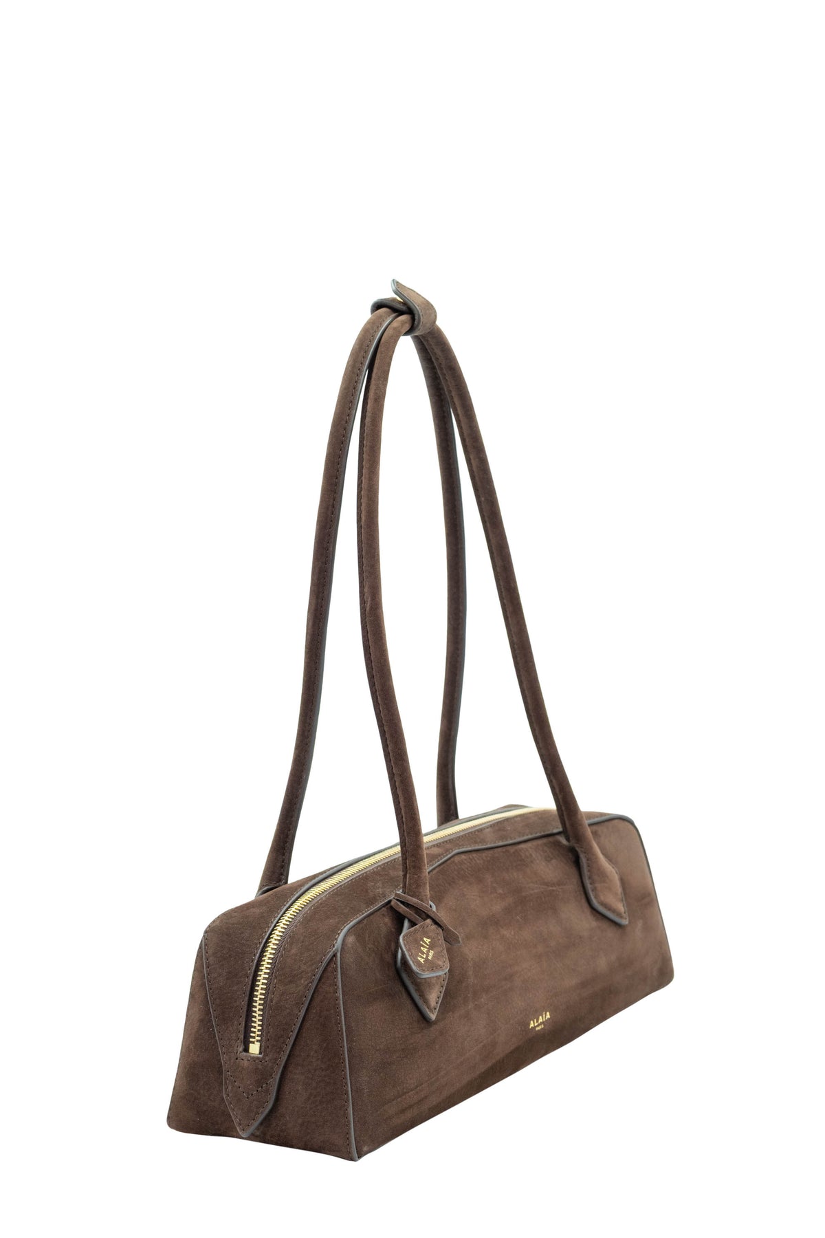 Alaia Brown Nubuck Le Teckel East/West Shoulder Bag