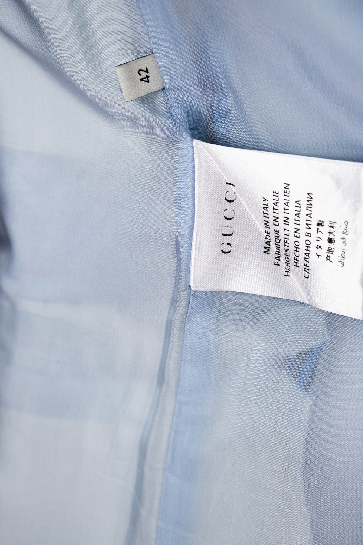 Gucci Blue and Cream Black Silk Arles Chez Print Jacket 42